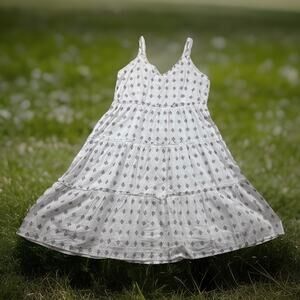 Sim and Sam Dress Sz M Red White Blue Sweetheart Ruffle Tier Lined Patriotic